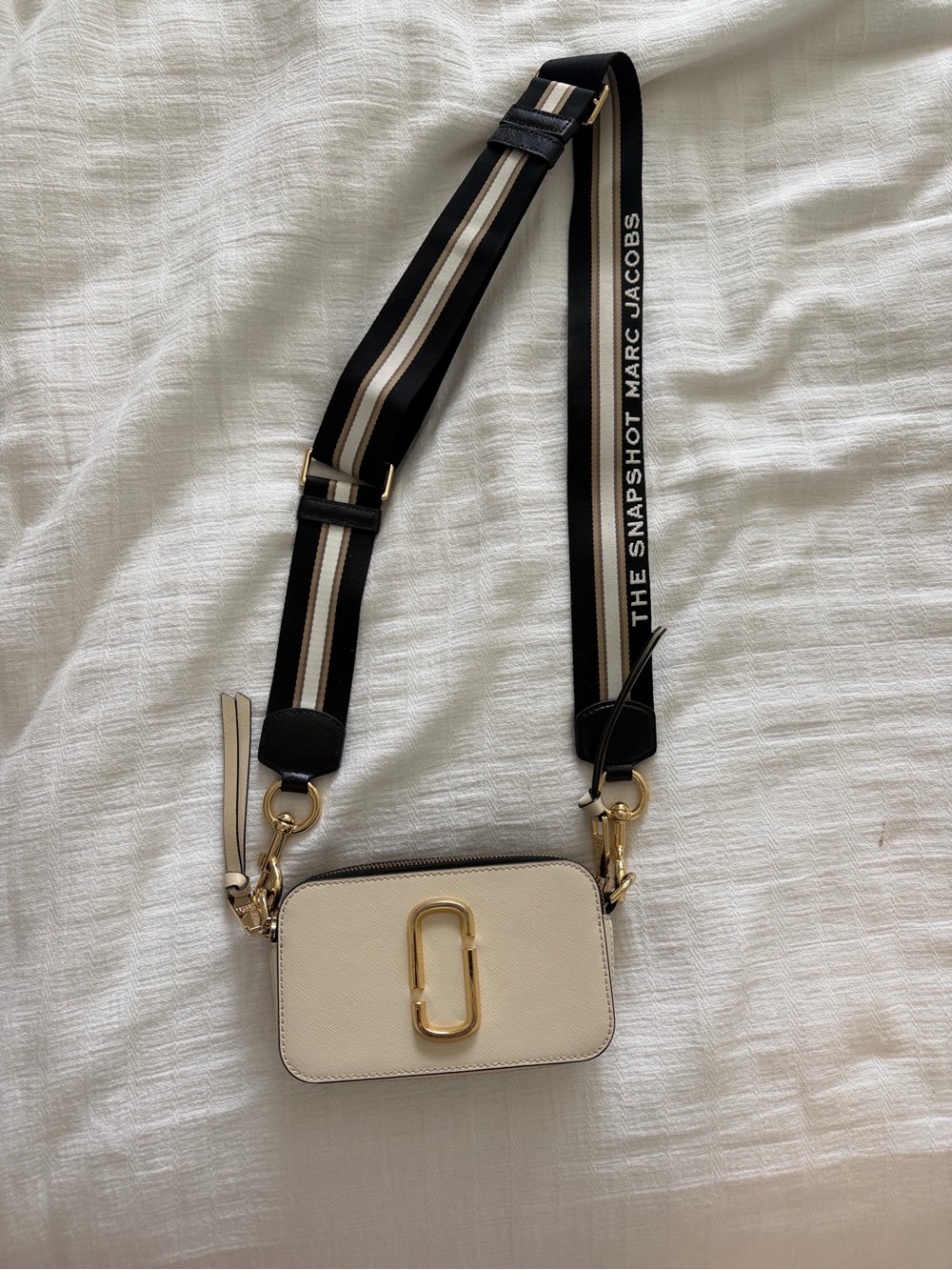 Marc Jacobs Cream Snapshot Camera Bag with Black & Cream Strap